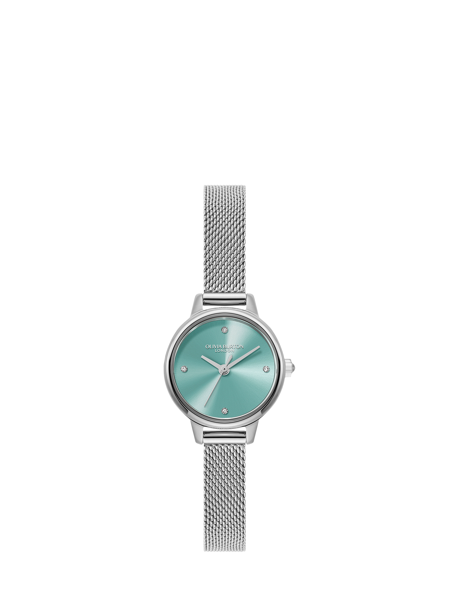 Product image 1 of 6, which shows Olivia Burton Women's Mini Classics Crystal Mesh Bracelet Strap Watch, Turquoise/Silver