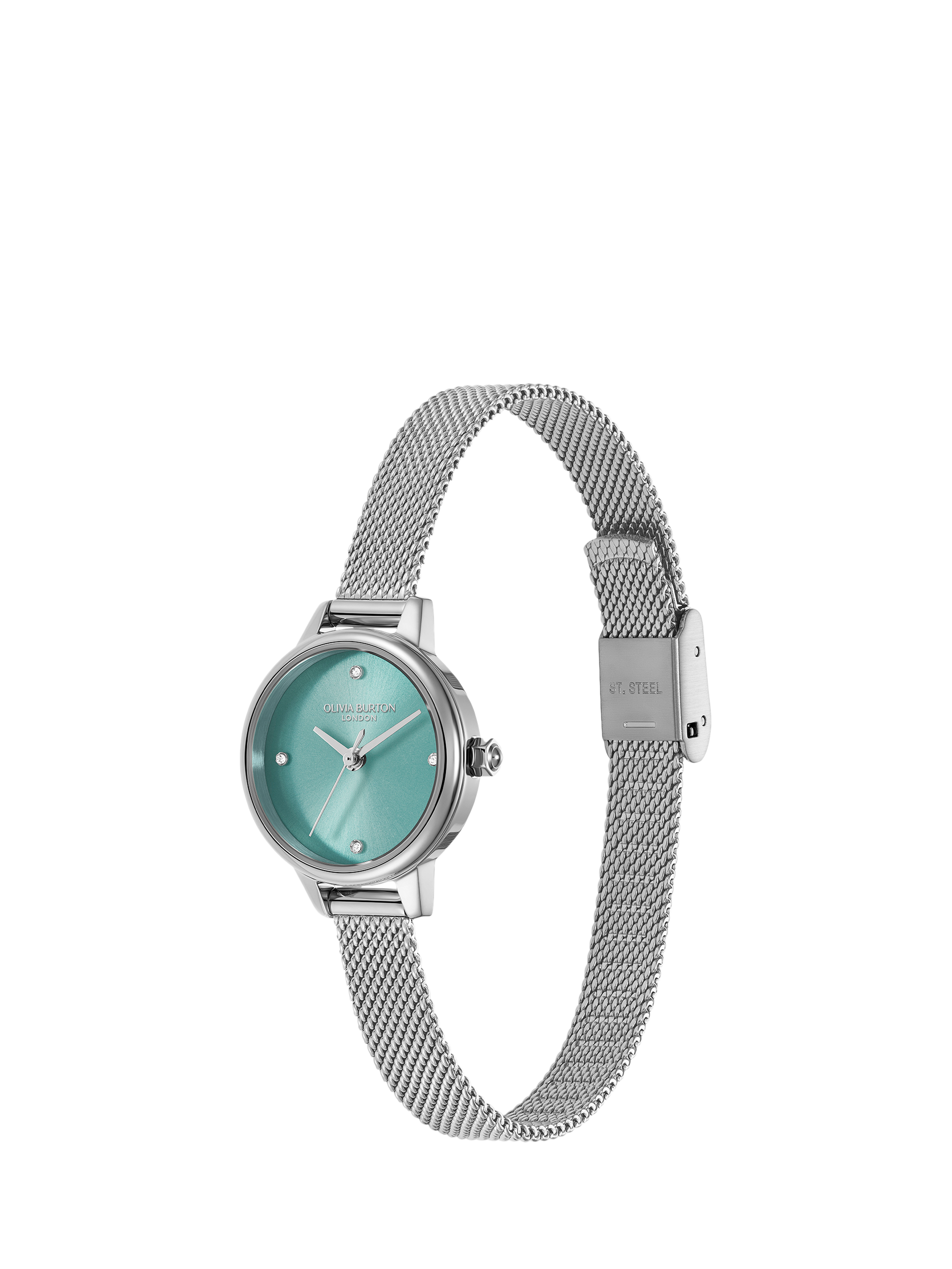 Product image 2 of 6, which shows Olivia Burton Women's Mini Classics Crystal Mesh Bracelet Strap Watch, Turquoise/Silver