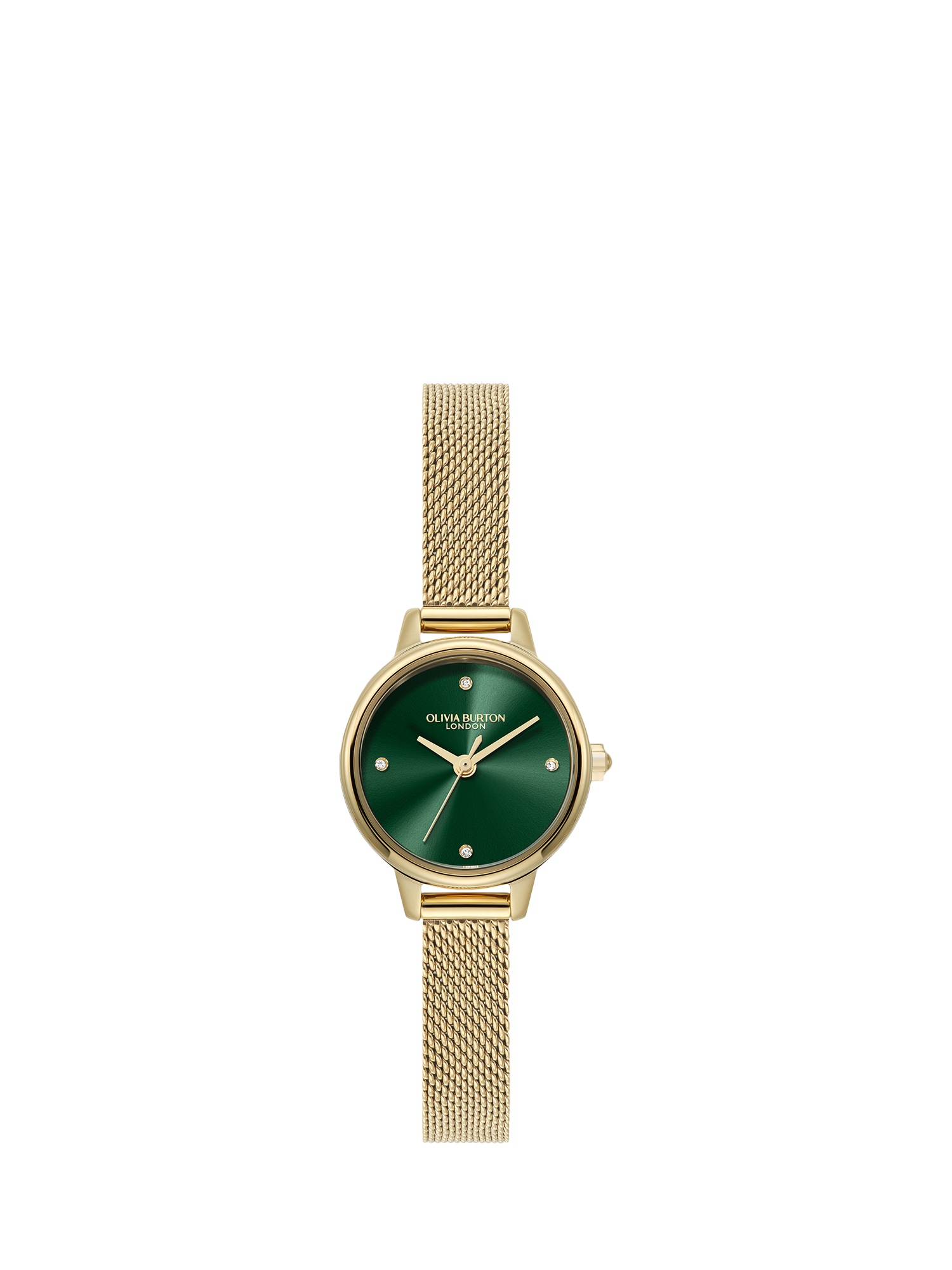 Product image 1 of 8, which shows Olivia Burton Women's Mini Classics Crystal Mesh Bracelet Strap Watch, Green/Gold