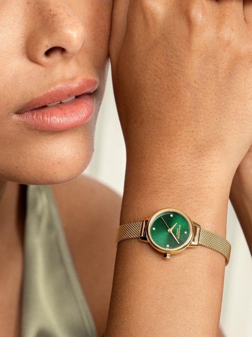 Product image 7 of 8, which shows Olivia Burton Women's Mini Classics Crystal Mesh Bracelet Strap Watch, Green/Gold