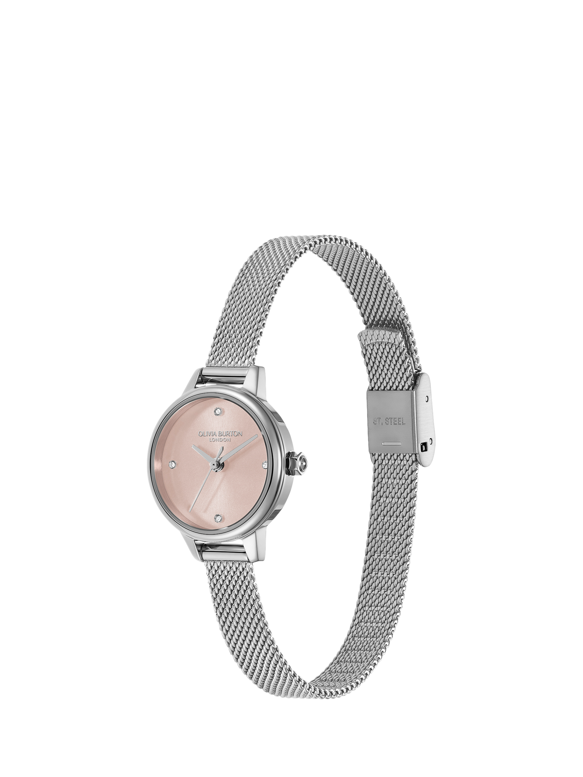 Product image 2 of 6, which shows Olivia Burton Women's Mini Classics Crystal Mesh Bracelet Strap Watch, Pink/Silver