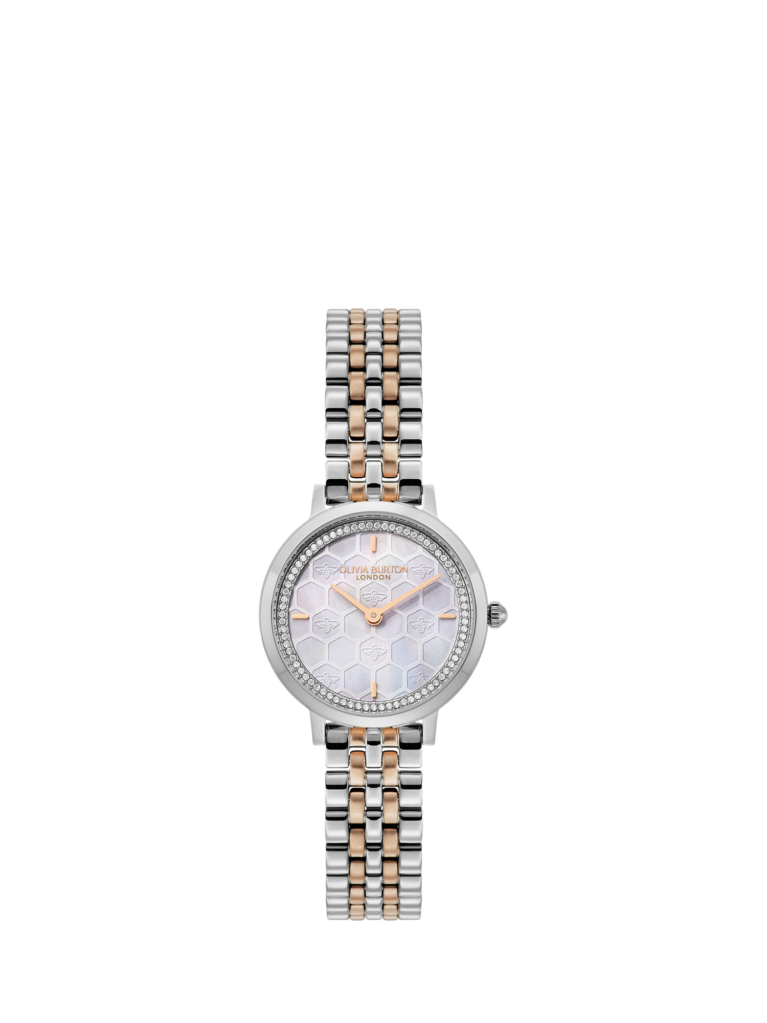 Product image 1 of 8, which shows Olivia Burton Women's Ultra Slim Honeycomb Dial Bracelet Strap Watch, Multi/Silver