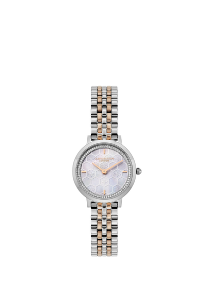 Olivia Burton Women's Ultra Slim Honeycomb Dial Bracelet Strap Watch, Multi/Silver, Multi/Silver