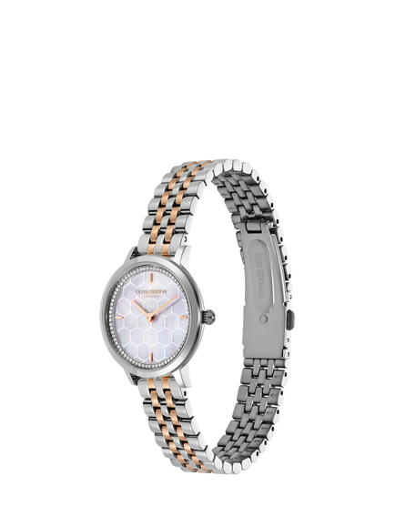 Olivia Burton Women's Ultra Slim Honeycomb Dial Bracelet Strap Watch, Multi/Silver - view 2, Multi/Silver
