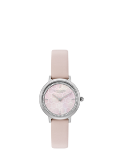Olivia Burton 24000270 Women's Ultra Slim Honeycomb Dial Leather Strap Watch, Pink, Pink