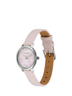 Olivia Burton 24000270 Women's Ultra Slim Honeycomb Dial Leather Strap Watch, Pink - view 2, Pink