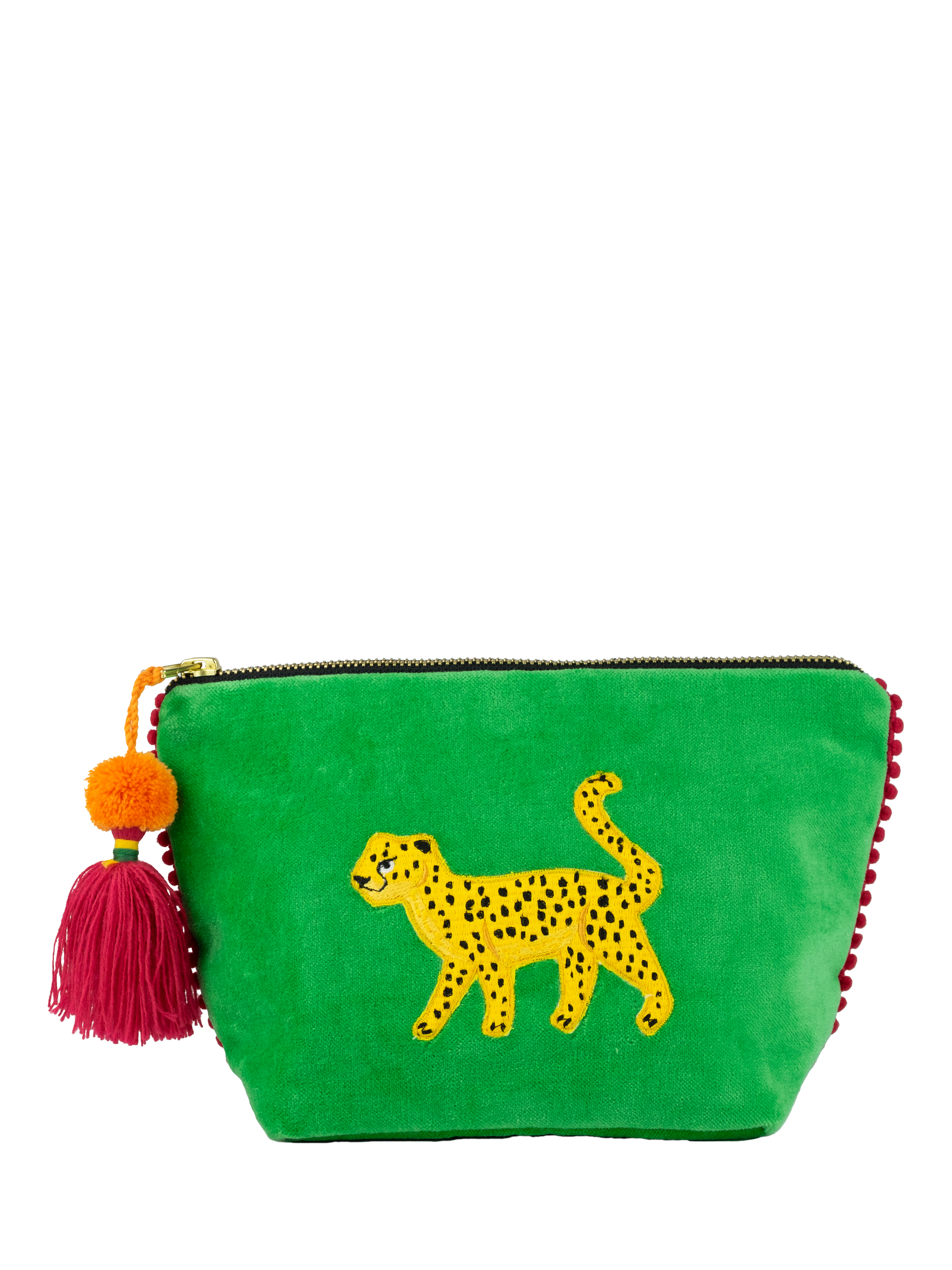 Product image 1 of 3, which shows Tache Crafts Cheetah Velvet Make Up Bag, Multi