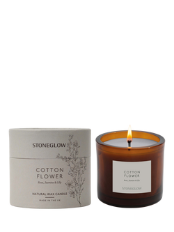 Stoneglow Cotton Flower Scented Candle, 210g, Grey