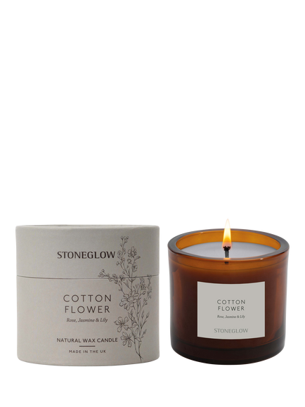 Stoneglow Cotton Flower Scented Candle, 210g, Grey