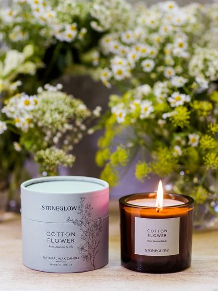 Stoneglow Cotton Flower Scented Candle, 210g - view 2, Grey