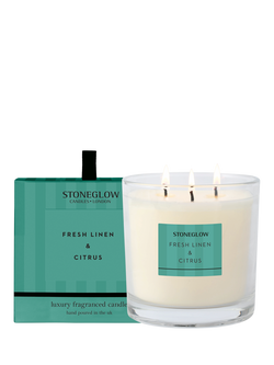 Stoneglow Linen & Citrus 3 Wick Scented Candle, 760g, Green