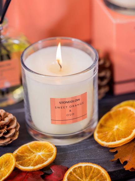 Stoneglow Sweet Orange & Oud Scented Candle, 200g - view 2, Orange