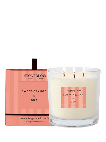 Stoneglow Orange & Oud 3 Wick Scented Candle, 760g, Orange