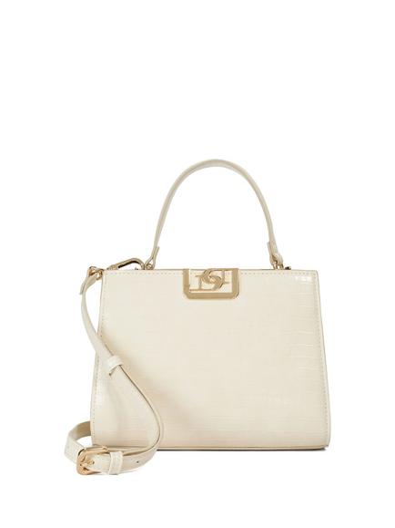 Dune London Dilly Patent Croc Effect Faux Leather Grab Bag, Cream, Cream