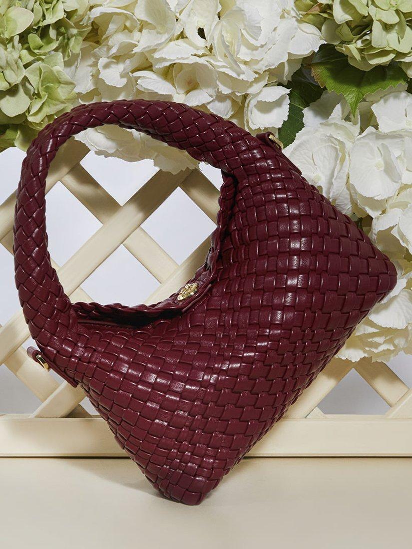 Product image 2 of 4, which shows Dune London Dinkideliberate Woven Shoulder Bag, Burgundy