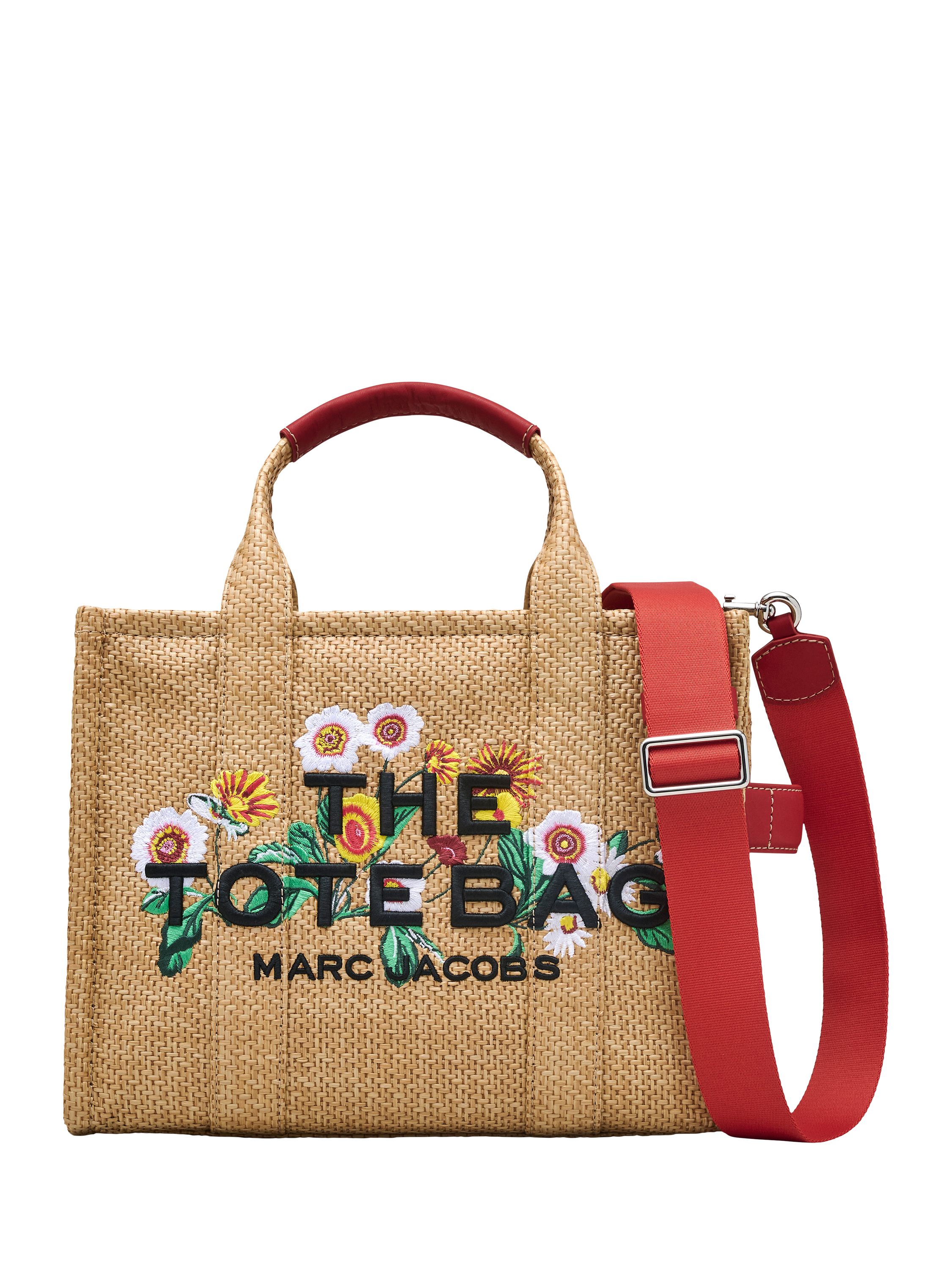 Product image 1 of 9, which shows Marc Jacobs Canvas Floral Embroidered The Medium Tote Bag, Natural