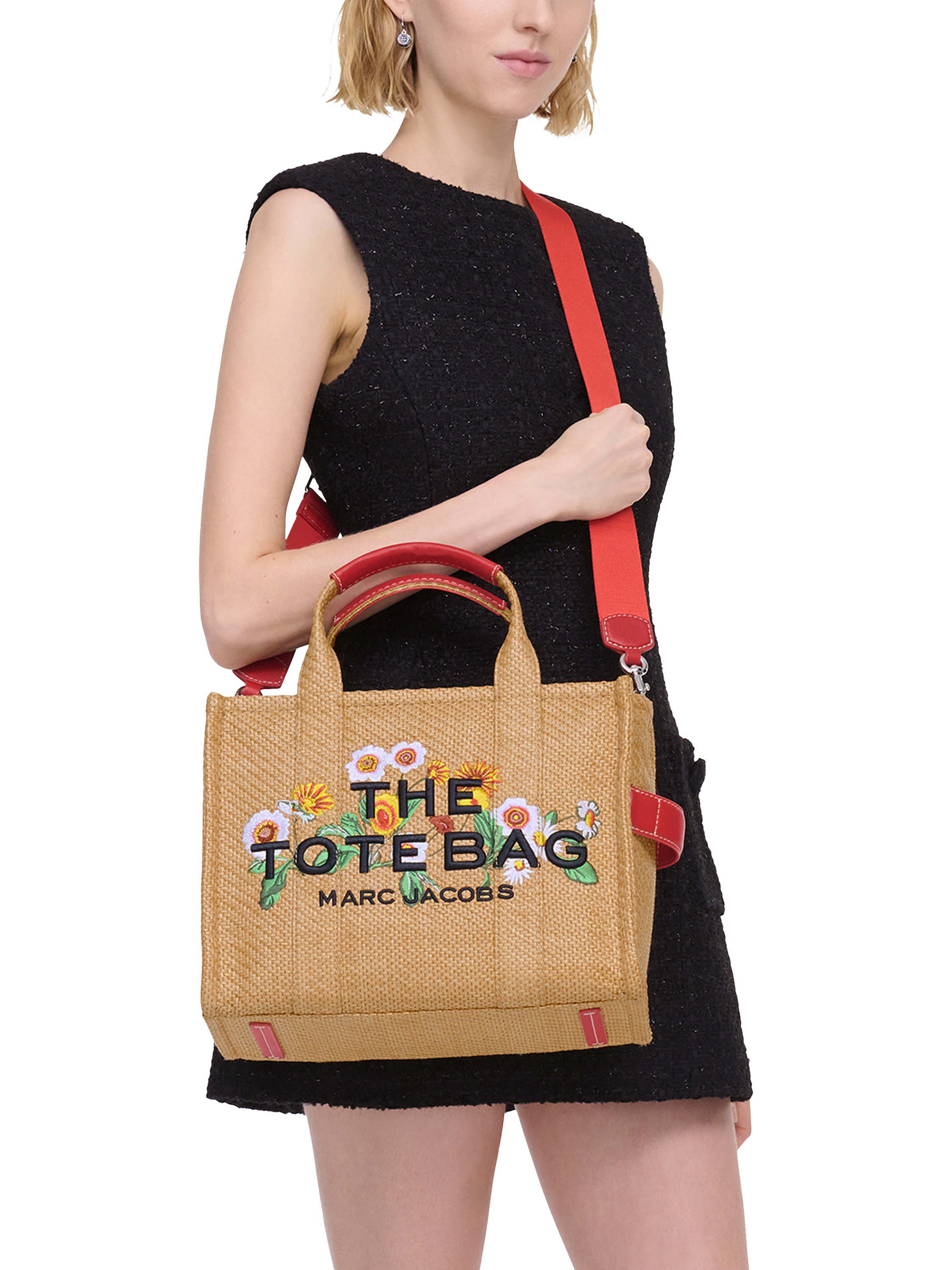 Product image 2 of 9, which shows Marc Jacobs Canvas Floral Embroidered The Medium Tote Bag, Natural