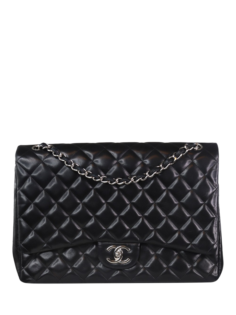 Pre-loved CHANEL 2010-2011 Maxi Diamond-Quilted Lambskin Classic Double Flap Shoulder Bag, Black