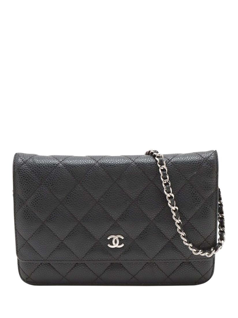 Pre-loved CHANEL 2015 Caviar Leather Wallet on Chain, Black