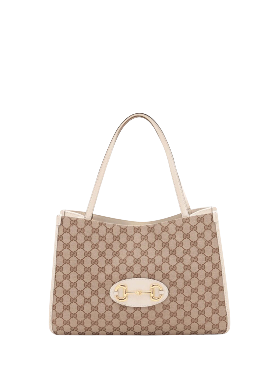 Pre loved GUCCI 1955 Horsebit Canvas and Leather Tote Bag Brown Cream