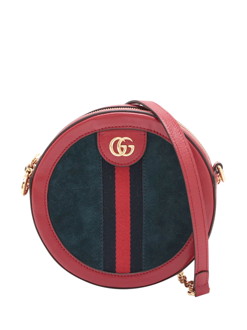 Pre loved GUCCI Ophidia Suede GG Round Cross Body Bag Red Teal