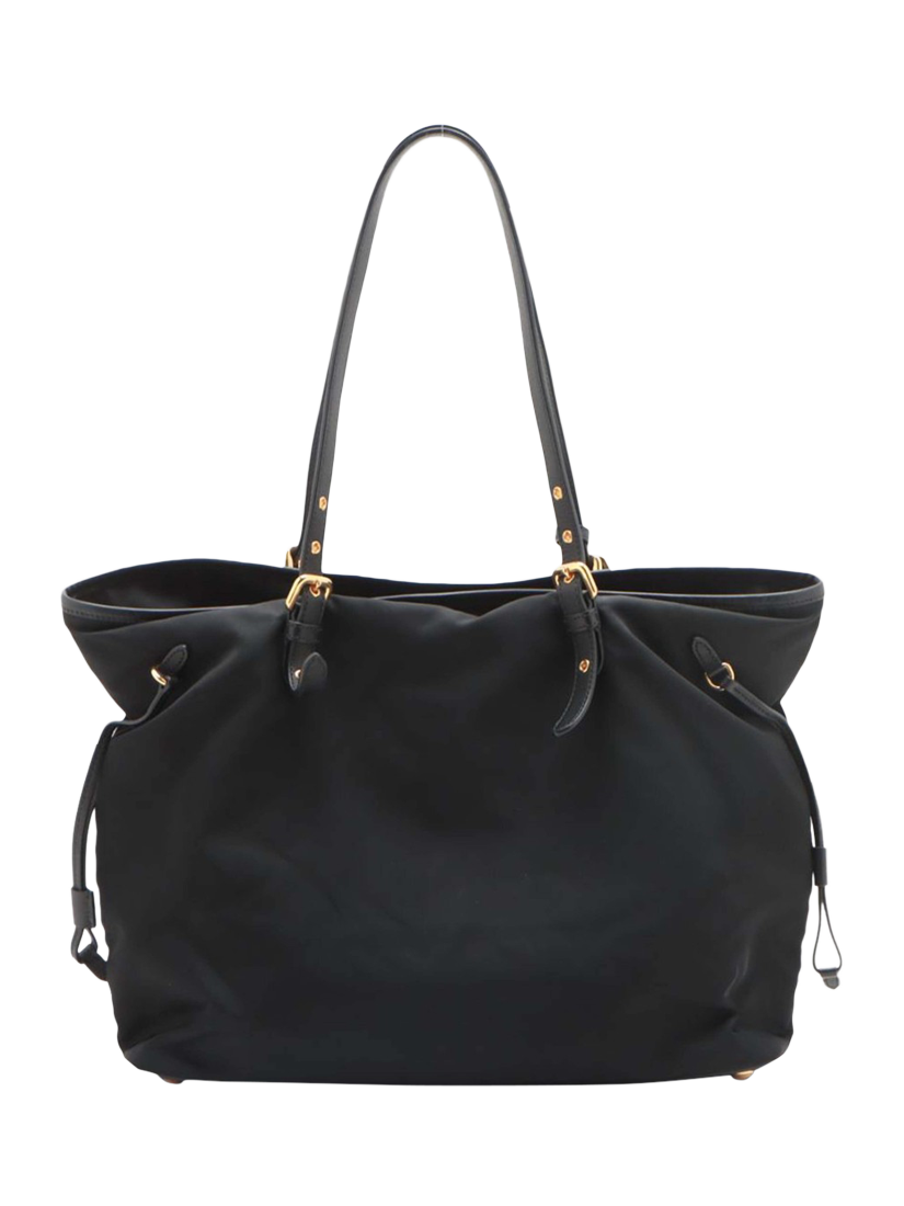 Pre loved Prada Tessuto Nylon Gold Hardware Tote Bag Black