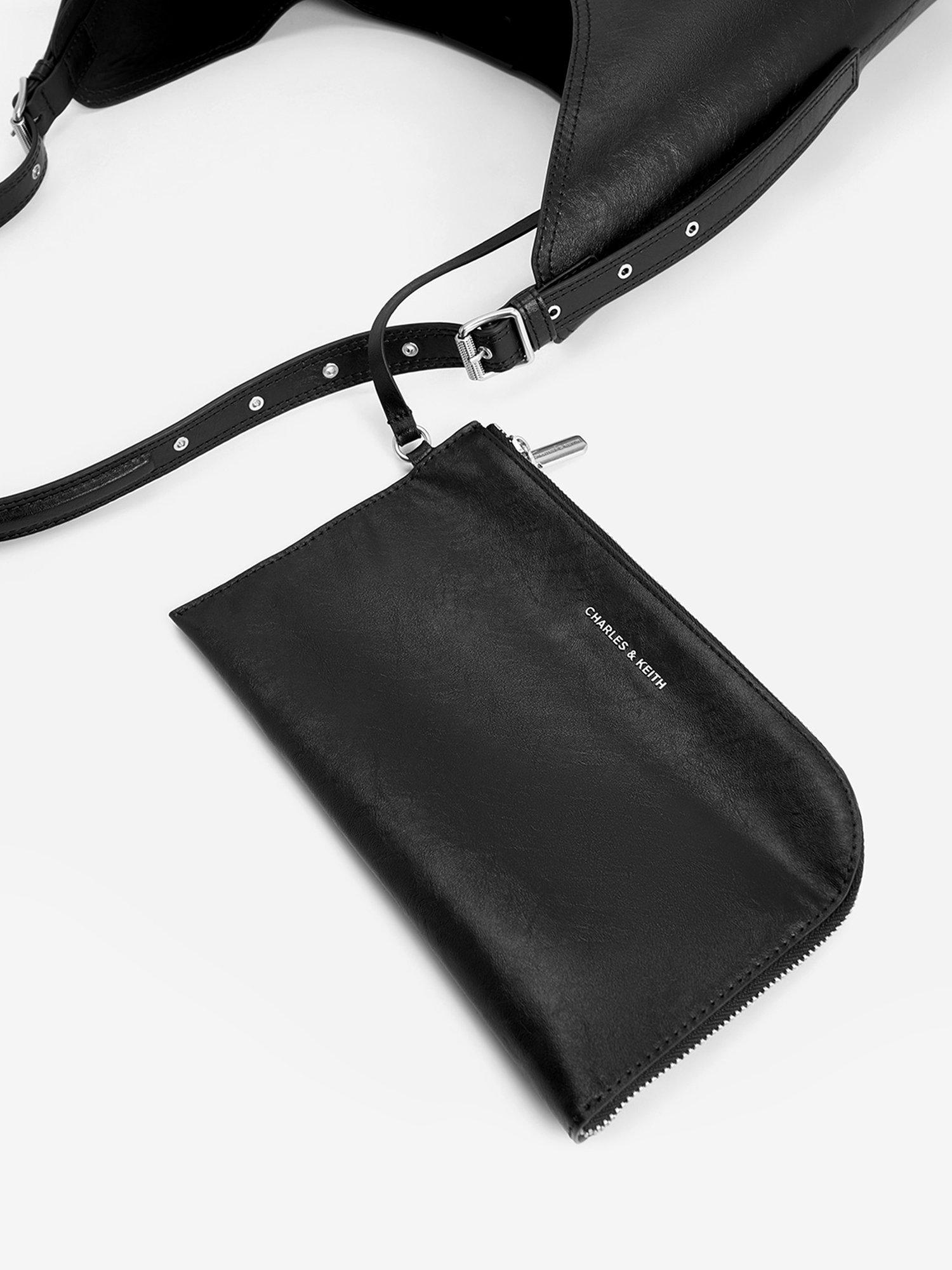 CHARLES & KEITH Liv Grommet Embellished Hobo Bag, Black