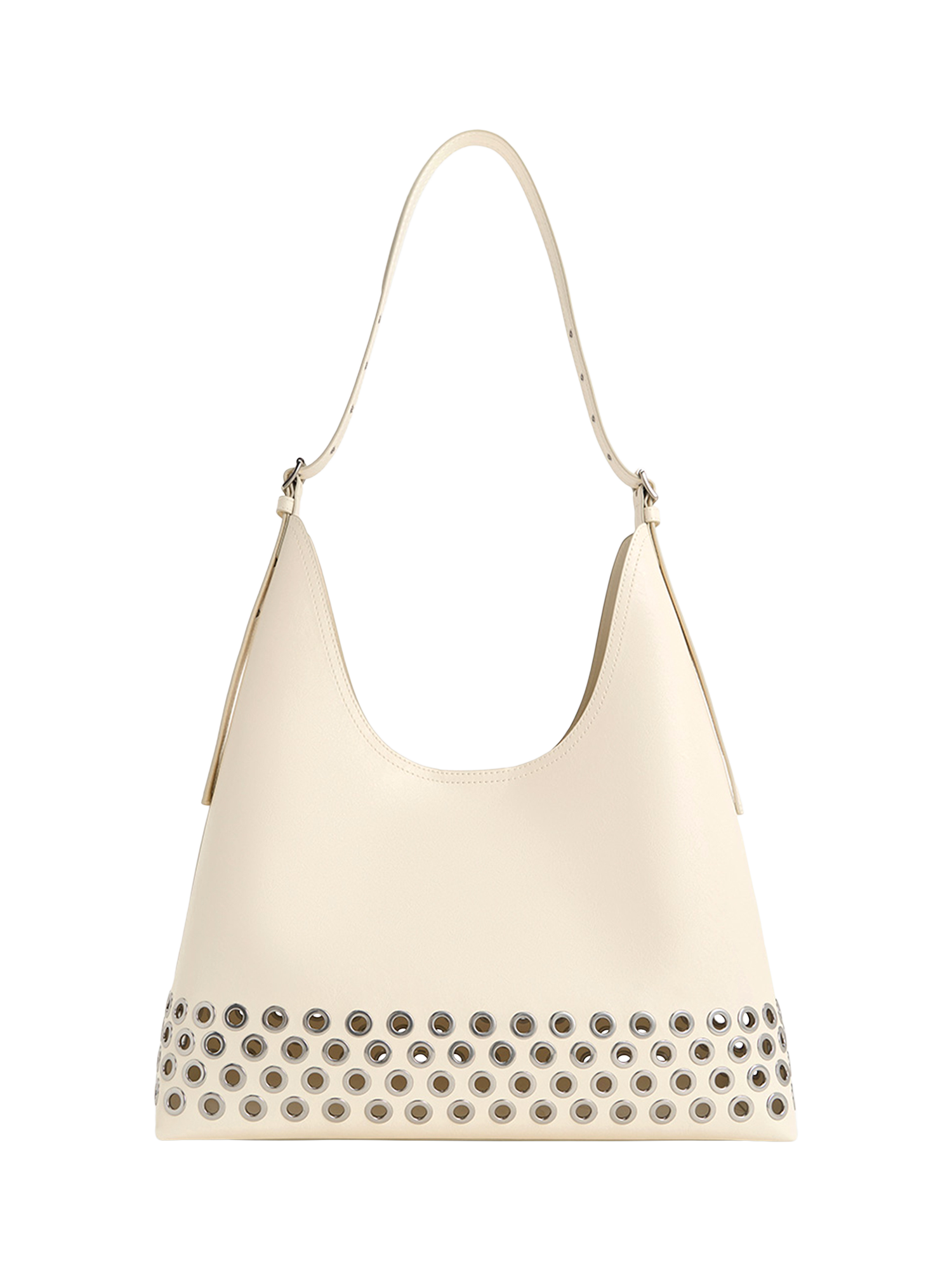Product image 3 of 4, which shows CHARLES & KEITH Liv Grommet Embellished Hobo Bag, Cream