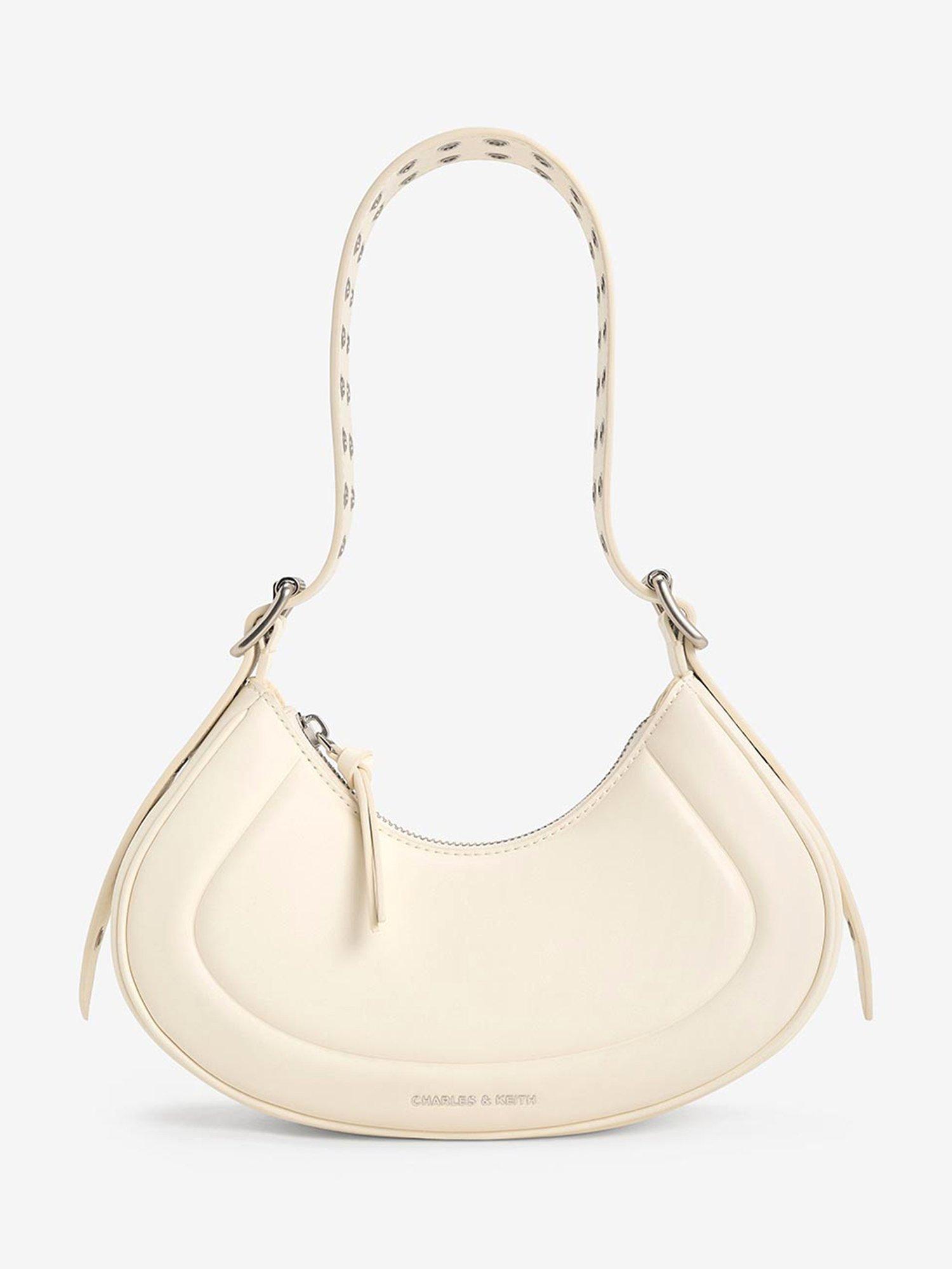 CHARLES & KEITH Petra Curved Shoulder Bag, Cream