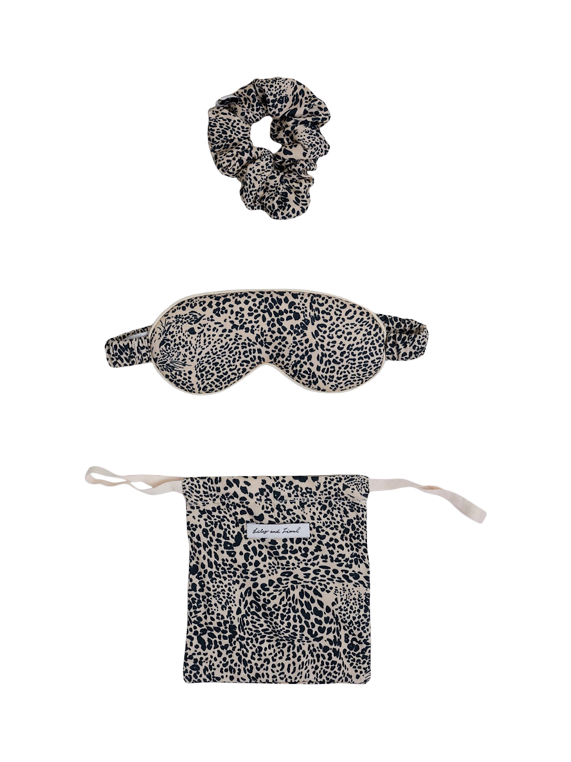 Product image 1 of 1, which shows Lily and Lionel Ella Leopard Eye Mask & Hair Tie Set, Cream