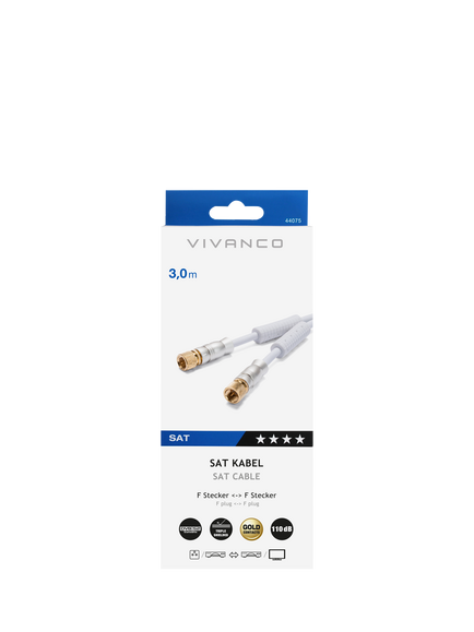 Vivanco Satellite Receiver Connection Cable, 3m, White
