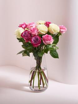 John Lewis High Altitude Pink Mixed Roses Hand Tied Bouquet, Blue Royal