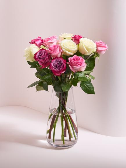 John Lewis High Altitude Pink Mixed Roses Hand Tied Bouquet, Blue Royal