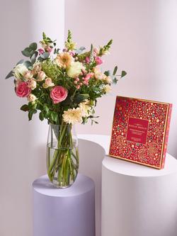 John Lewis Pink & Cream Hand Tied Bouquet & Chocolates, Blue Royal