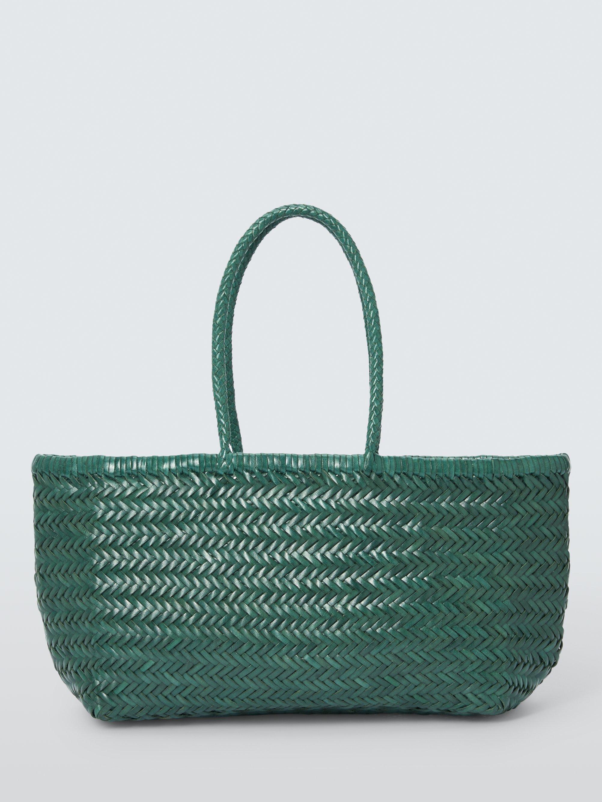 Product image 1 of 5, which shows Dragon Diffusion Bamboo Woven Leather Large Tote Bag, Green