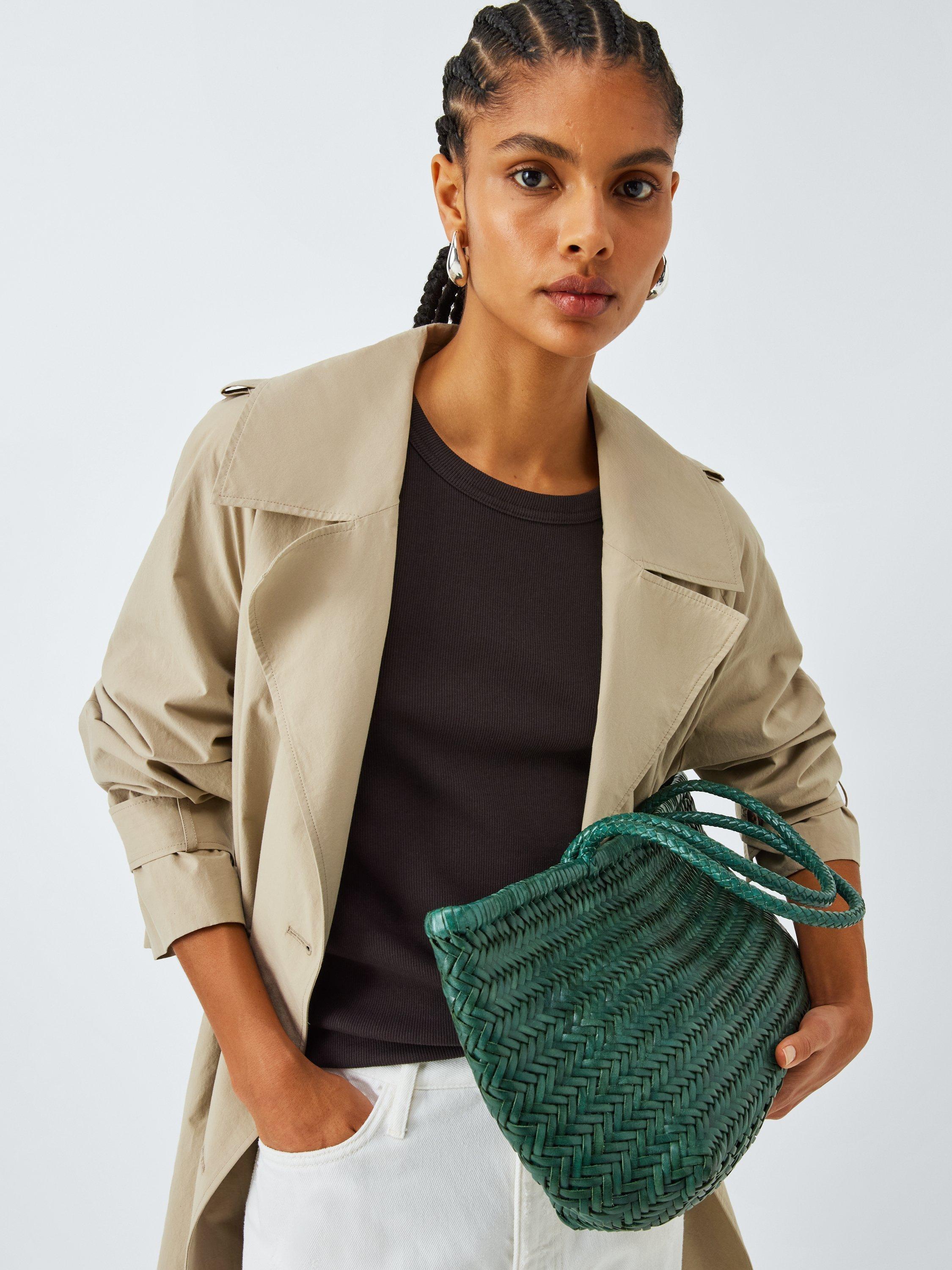 Product image 2 of 5, which shows Dragon Diffusion Bamboo Woven Leather Large Tote Bag, Green