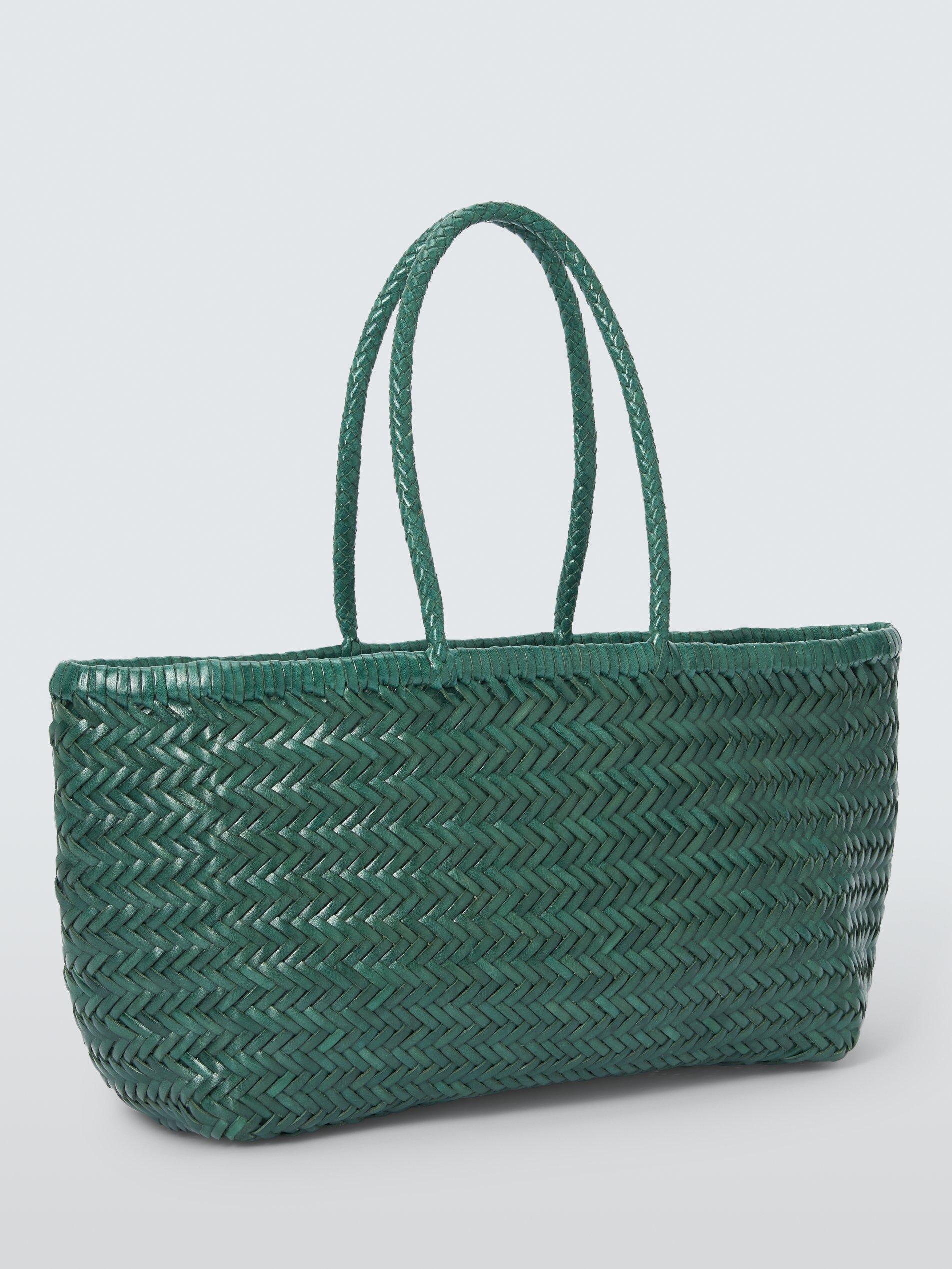 Product image 3 of 5, which shows Dragon Diffusion Bamboo Woven Leather Large Tote Bag, Green