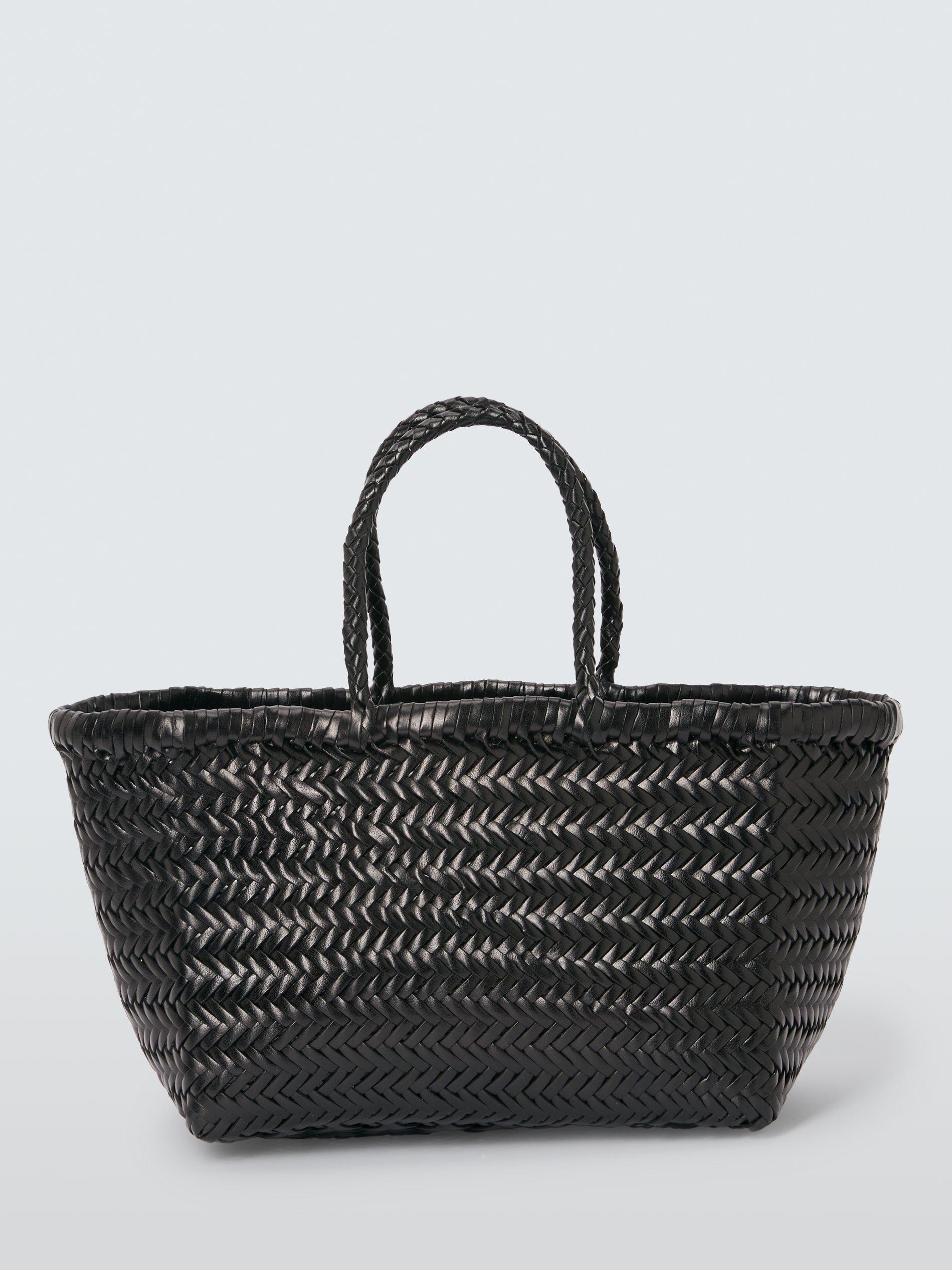 Product image 1 of 6, which shows Dragon Diffusion Bamboo Woven Leather Small Tote Bag, Black