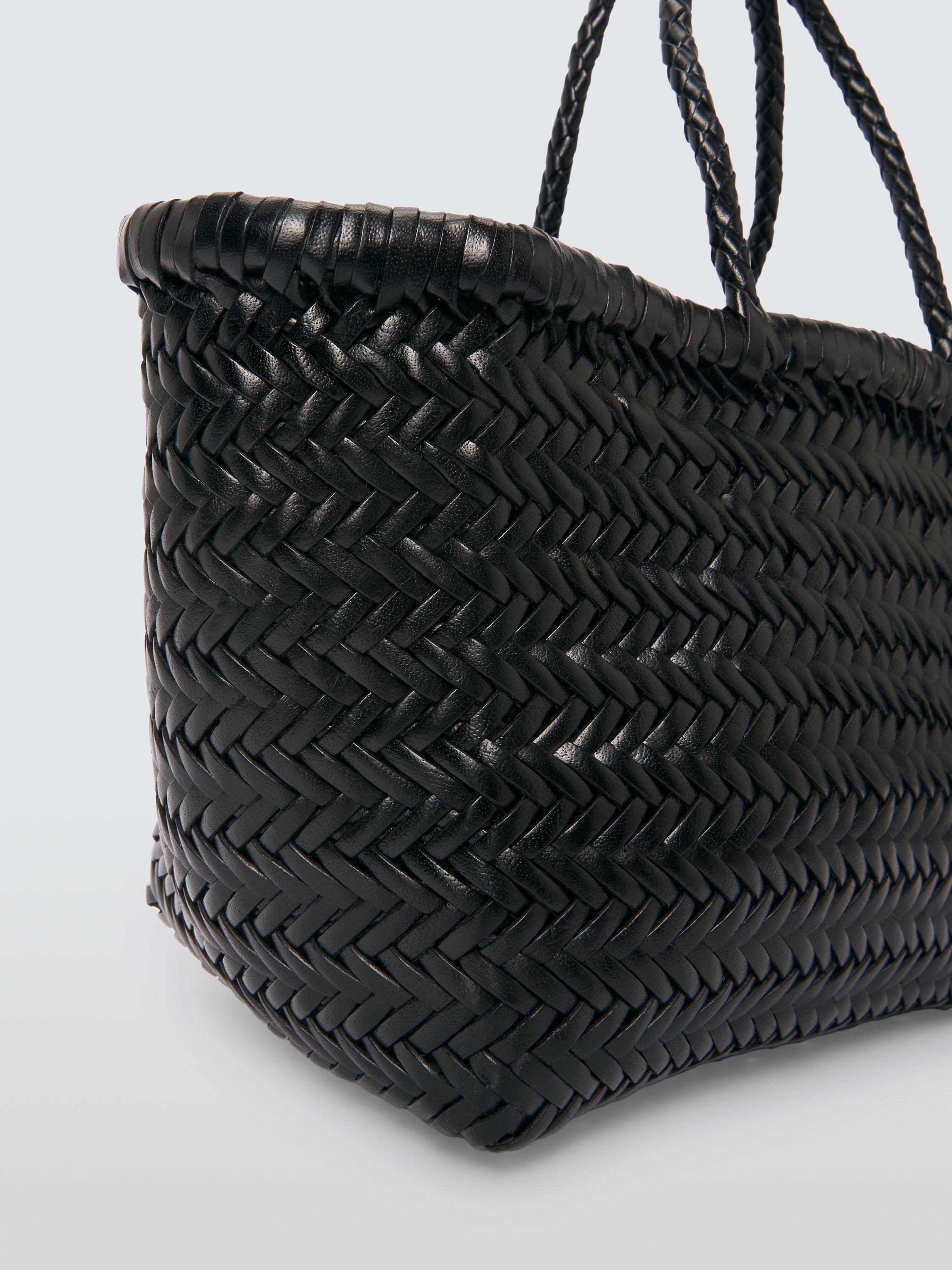 Product image 6 of 6, which shows Dragon Diffusion Bamboo Woven Leather Small Tote Bag, Black