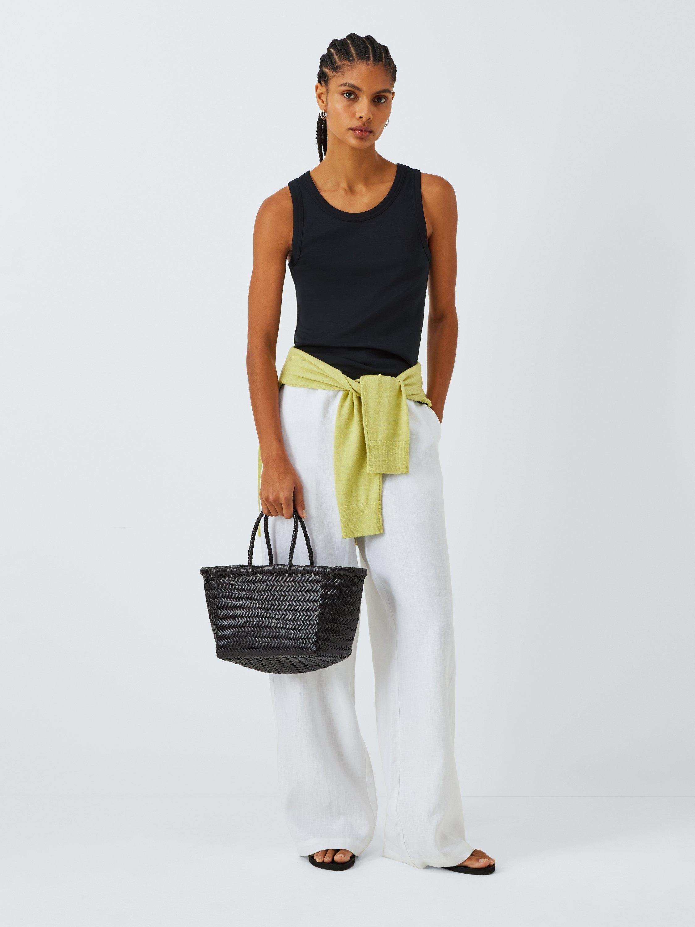 Product image 2 of 6, which shows Dragon Diffusion Bamboo Woven Leather Small Tote Bag, Black