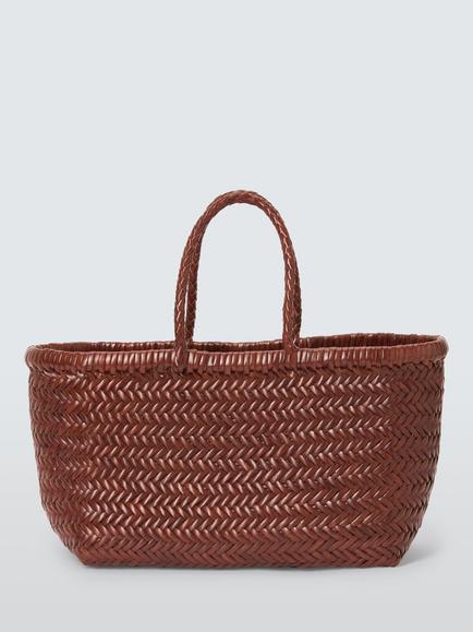 Dragon Diffusion Bamboo Woven Leather Small Tote Bag, Brown