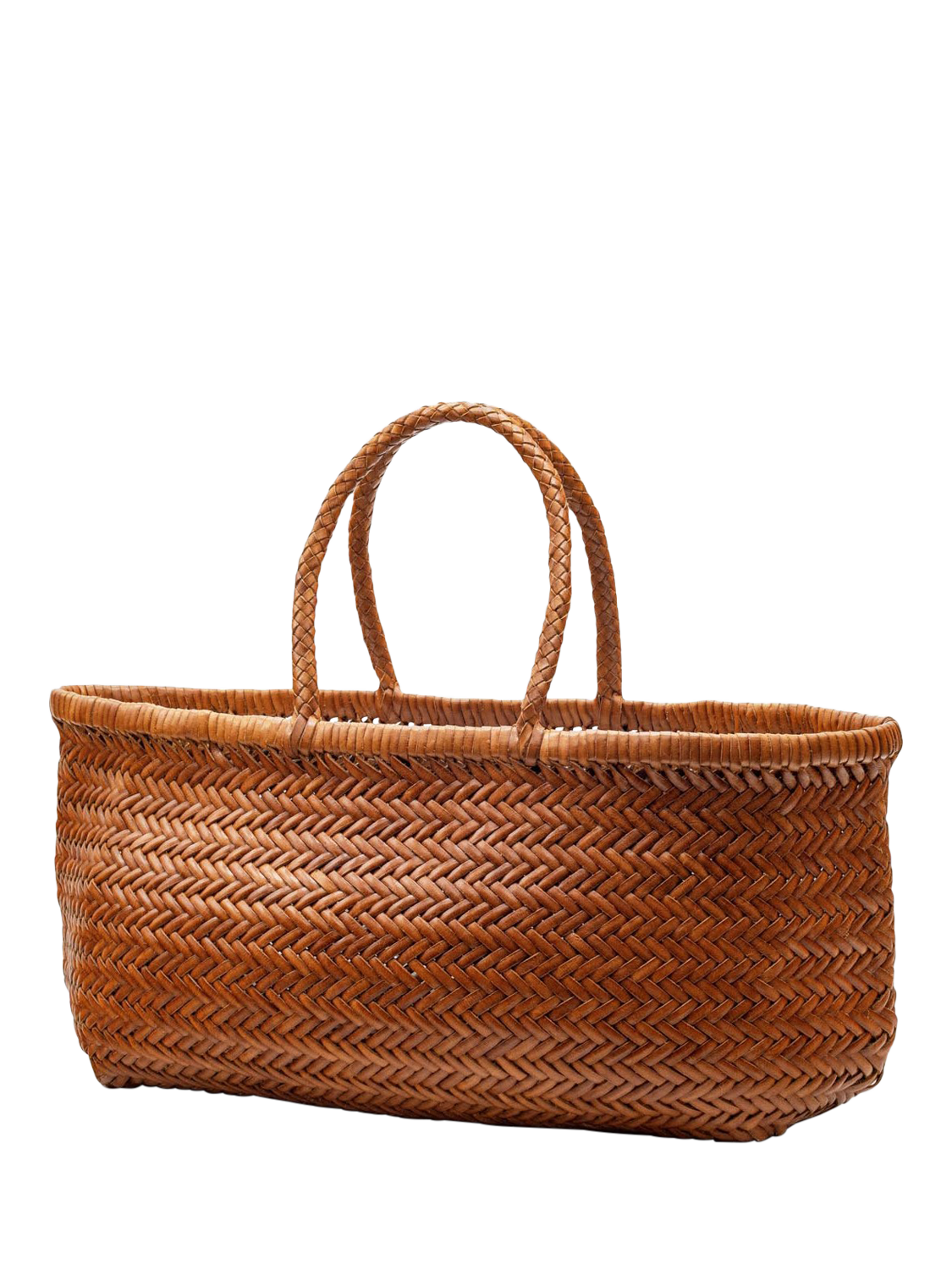 Product image 2 of 4, which shows Dragon Diffusion Bamboo Woven Leather Small Tote Bag, Tan