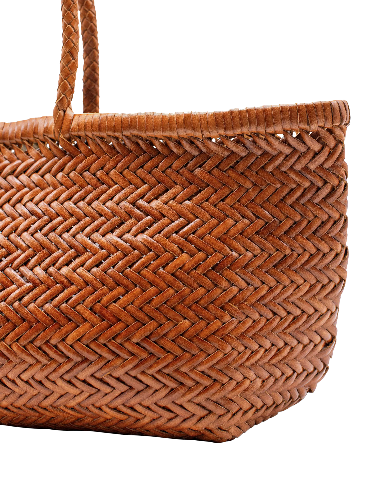 Product image 3 of 4, which shows Dragon Diffusion Bamboo Woven Leather Small Tote Bag, Tan
