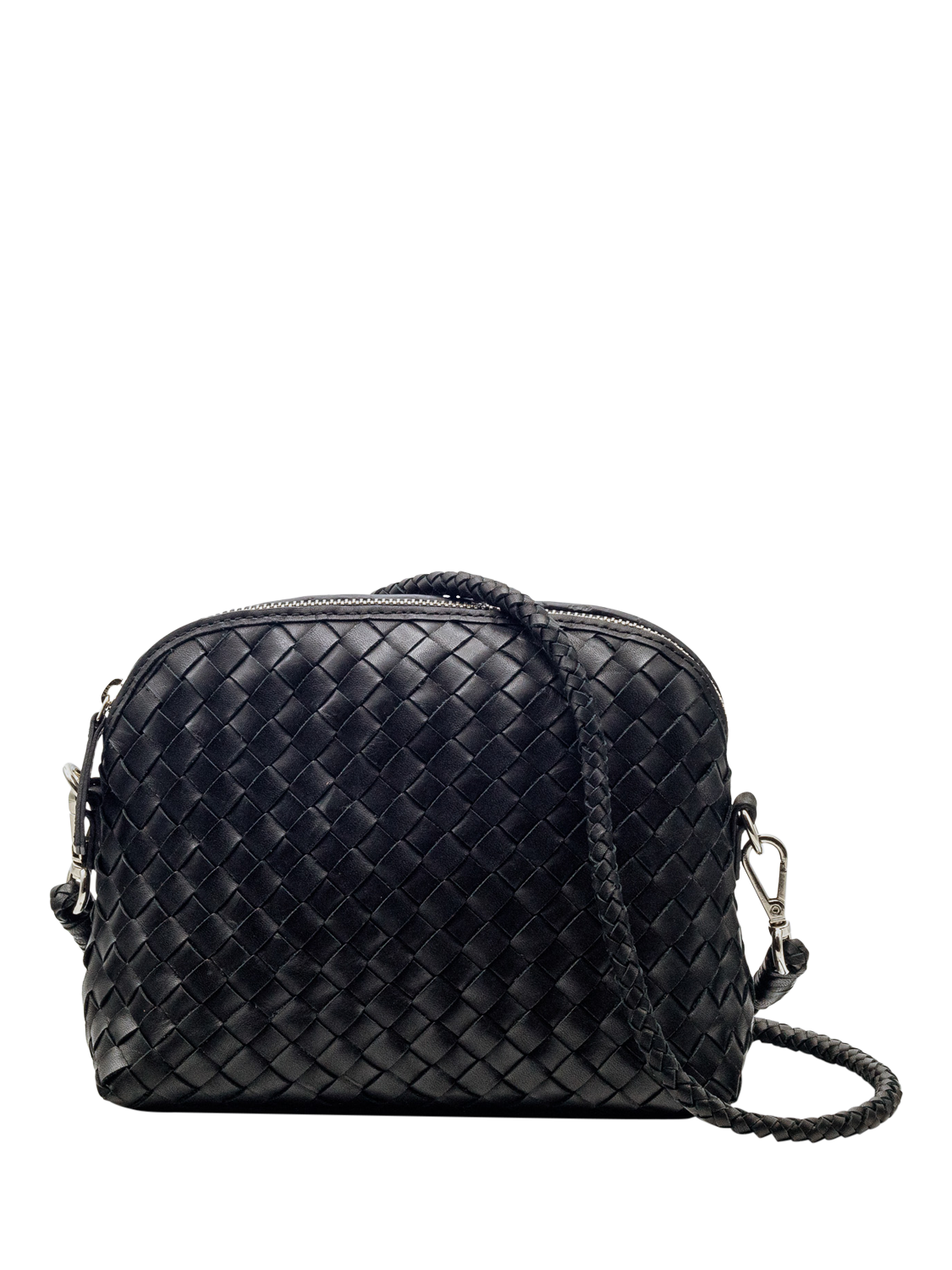 Product image 1 of 3, which shows Dragon Diffusion Chunky Fellini Pochette Woven Leather Cross Body Bag, Black