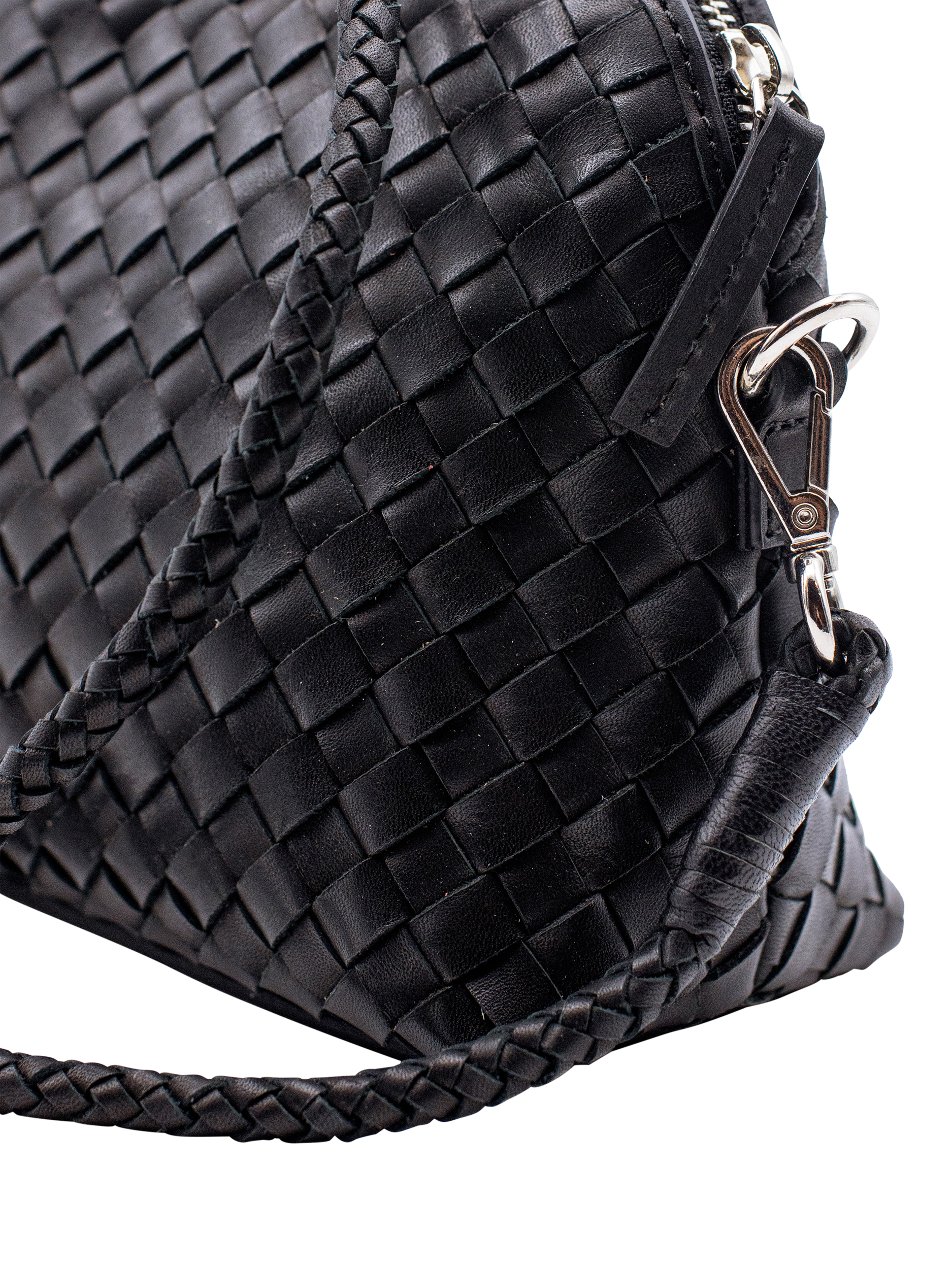 Product image 2 of 3, which shows Dragon Diffusion Chunky Fellini Pochette Woven Leather Cross Body Bag, Black