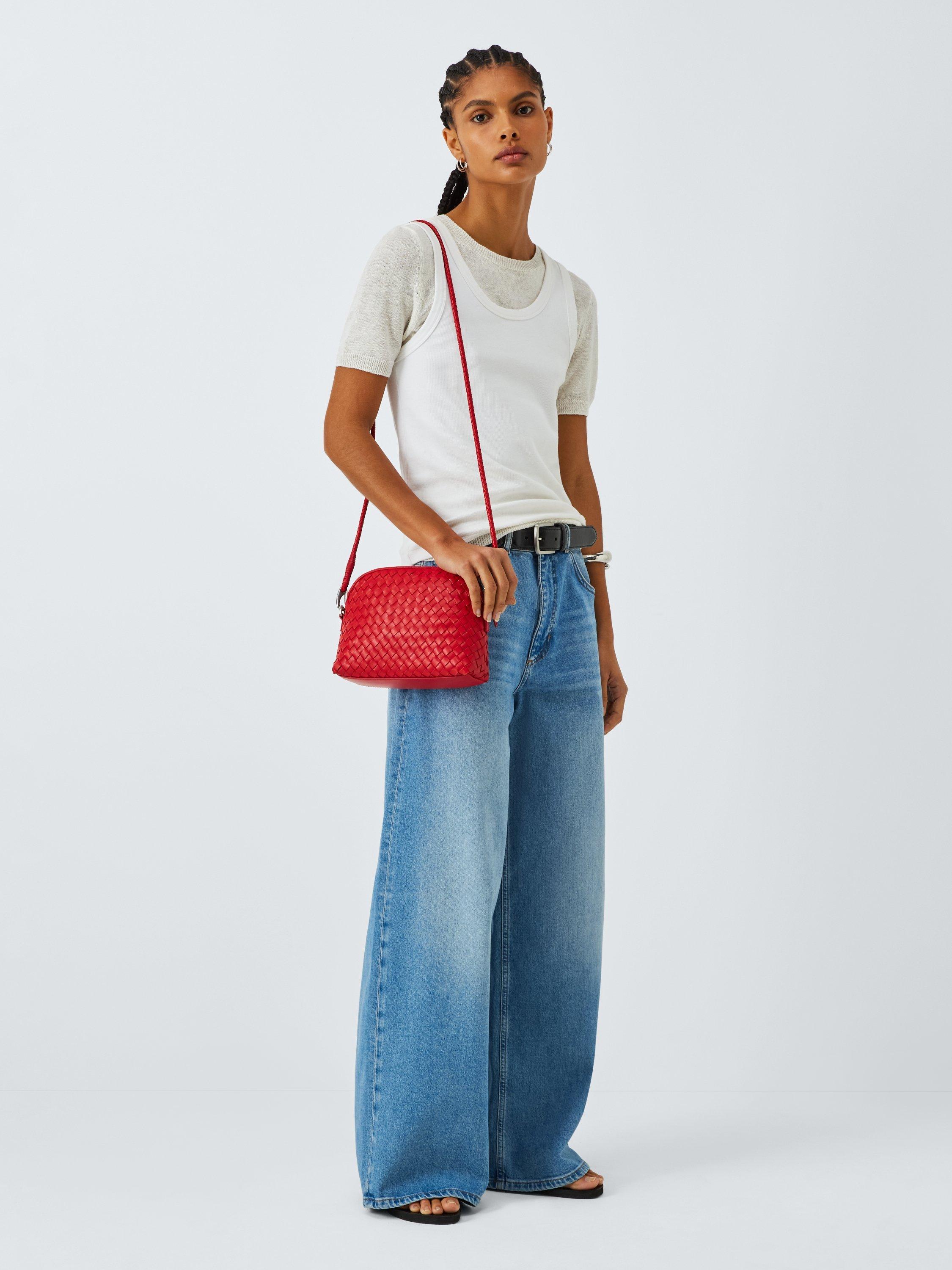 Product image 3 of 6, which shows Dragon Diffusion Chunky Fellini Pochette Woven Leather Cross Body Bag, Red