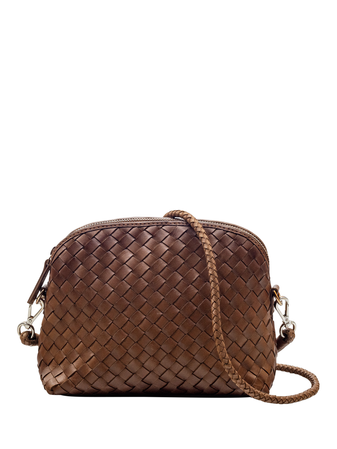 Product image 1 of 4, which shows Dragon Diffusion Chunky Fellini Pochette Woven Leather Cross Body Bag, Tan