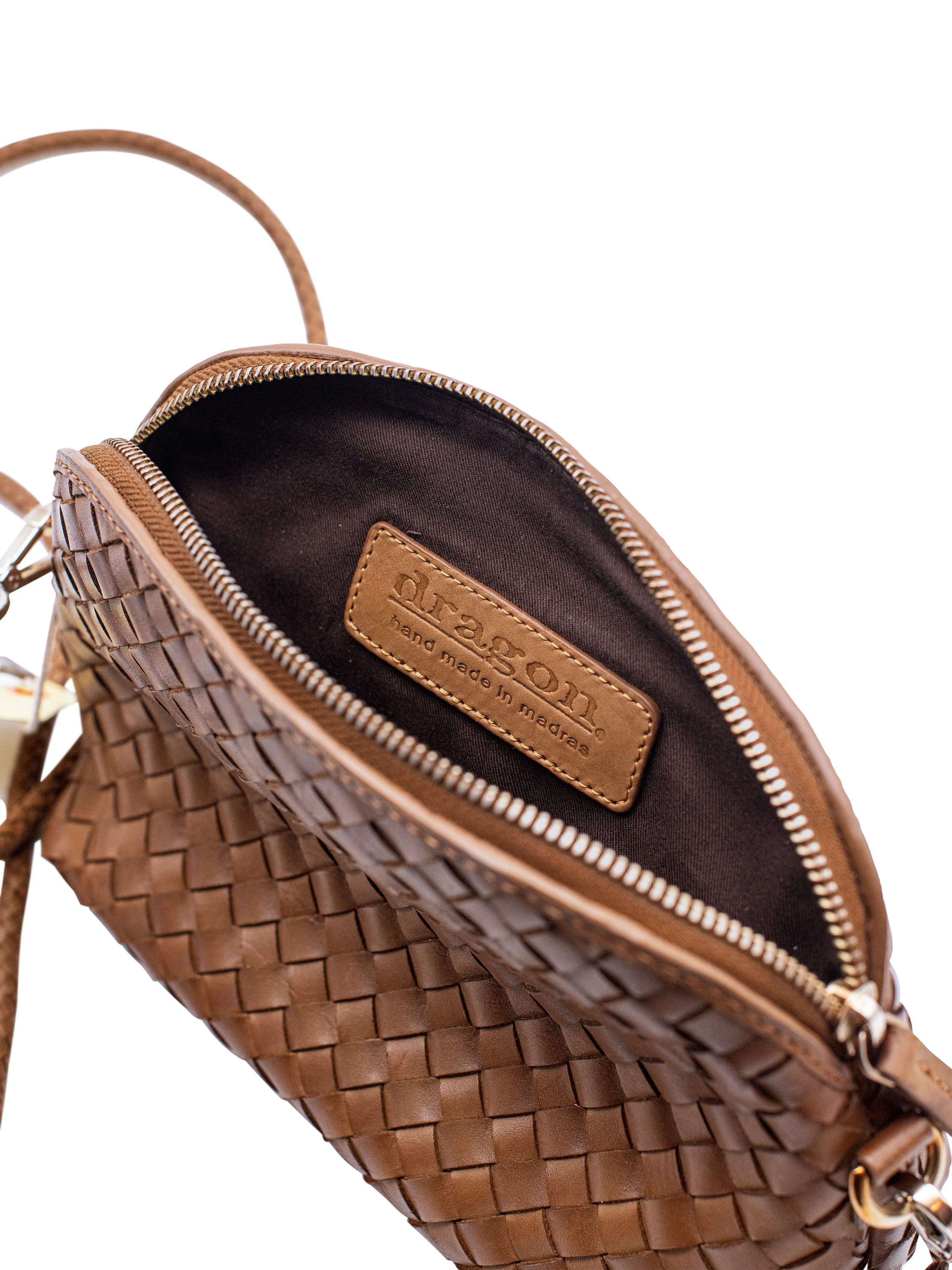Product image 2 of 4, which shows Dragon Diffusion Chunky Fellini Pochette Woven Leather Cross Body Bag, Tan