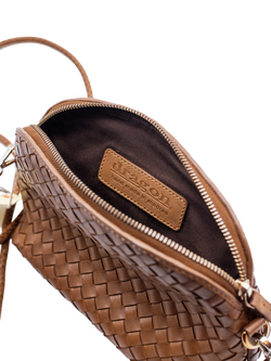 Dragon Diffusion Chunky Fellini Pochette Woven Leather Cross Body Bag - view 2, Tan