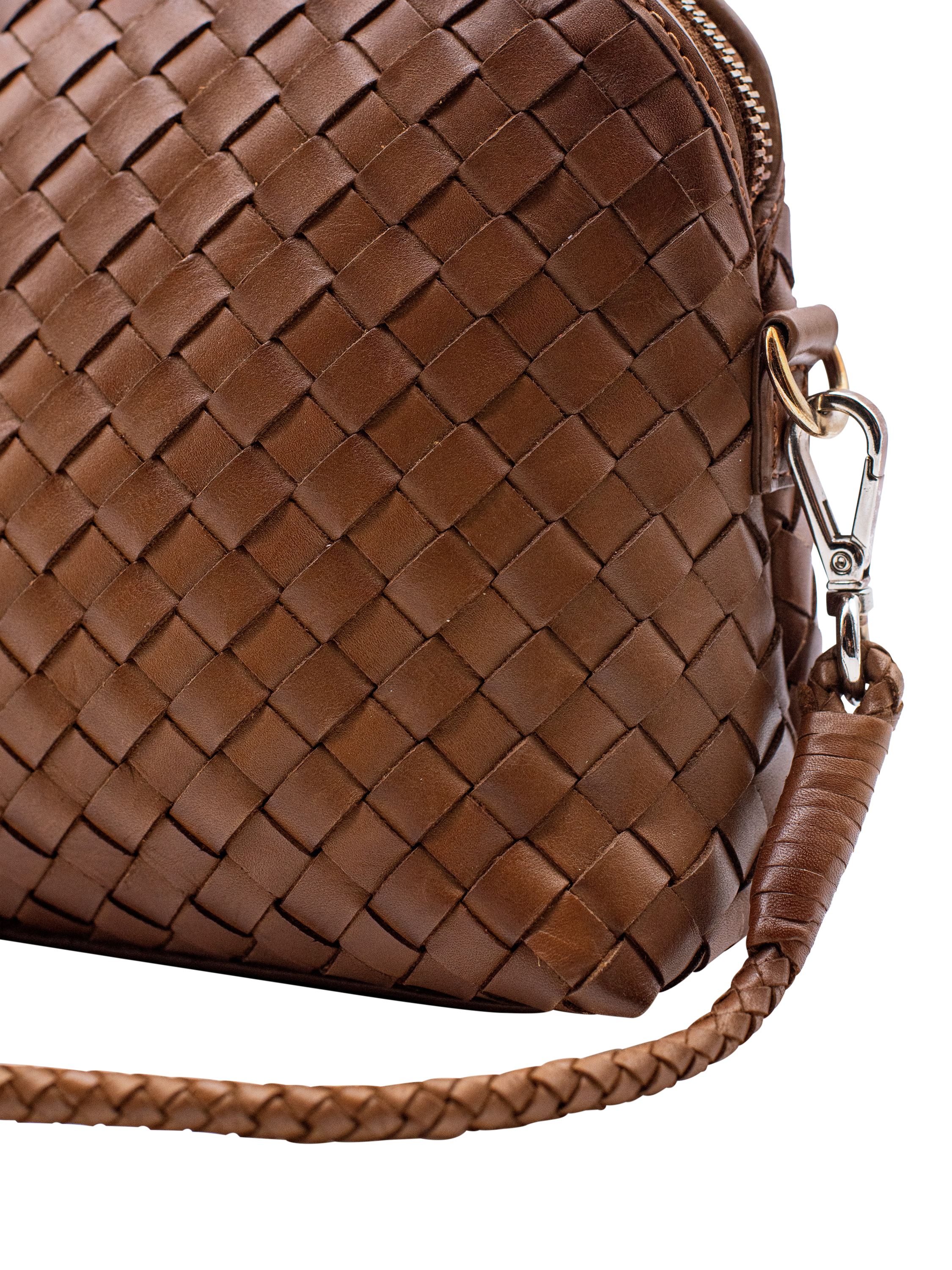 Product image 4 of 4, which shows Dragon Diffusion Chunky Fellini Pochette Woven Leather Cross Body Bag, Tan